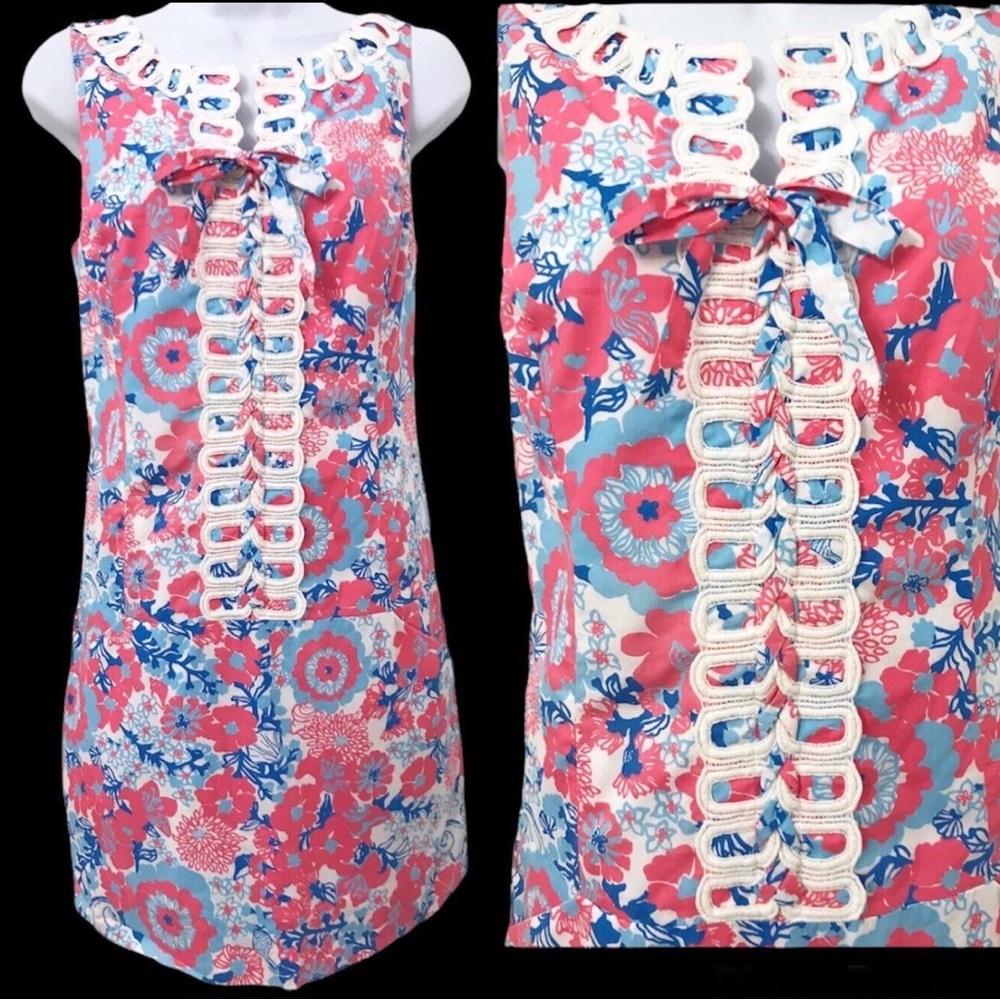 Lilly Pulitzer Size 0 Florida Shift Dress Crochet Lace with Pockets EUC